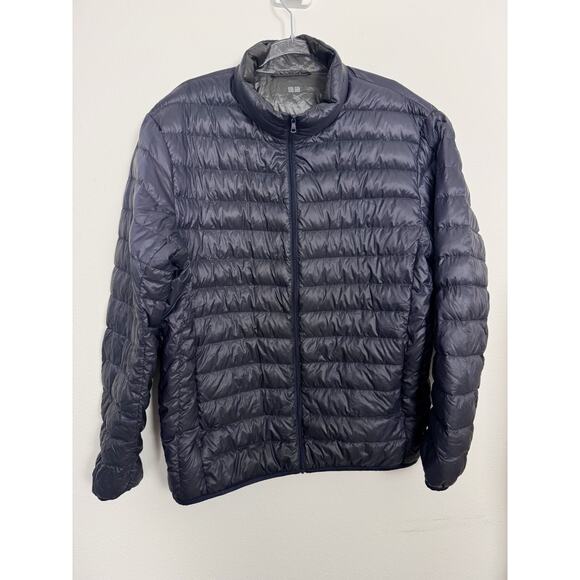 Uniqlo Down Nylon Lightweight Packable Puffer Jacket Mens XL Navy Blue Full Zip - Picture 1 of 7